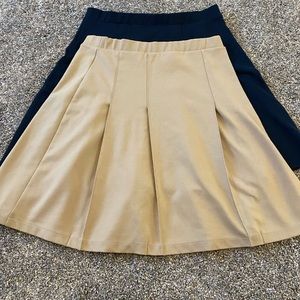 khaki and navy blue high waisted skirts!